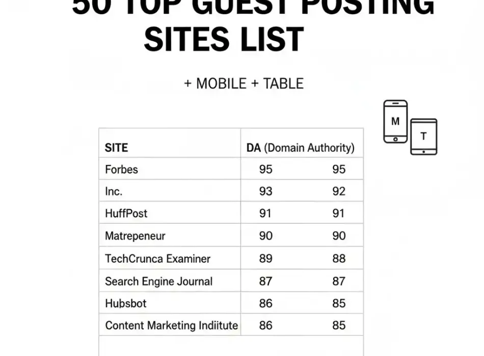 Top 50 Guest Posting Sites List With Catagory + Country/ Contributor Or Publisher /Boost Traffic